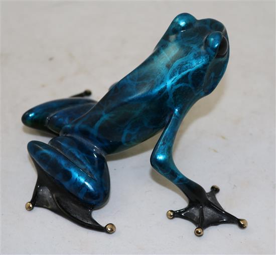 Tim Cotterill. A blue and green lacquered bronze model of a frog, 4.5in., complete with certificate of authenticity